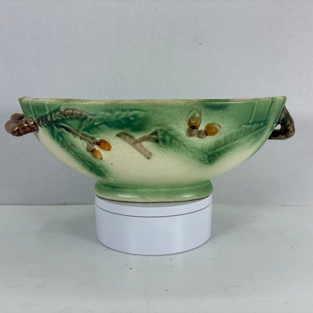 Vintage Made in Occupied Japan Hand Painted Ceramic Oval Centerpiece Bowl Green